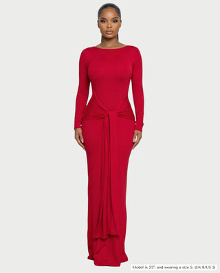 RENNA Draped Front Knot Backless Maxi Dress