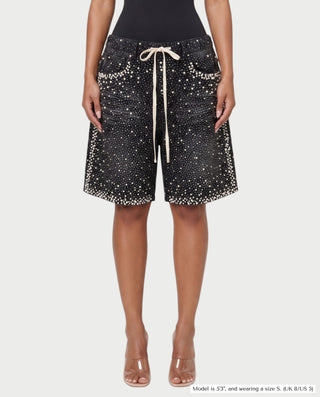LARIMAR Rhinestone Drawstring Denim Baggy Shorts