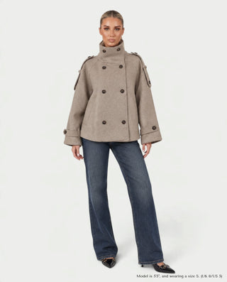YUSSA Woolen Double-Breasted High Collar Cape Trench Coat