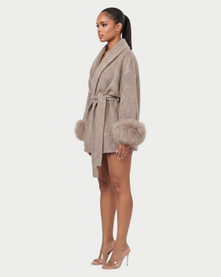 RULLY Plush Cuffs Drop-Shoulder Wrap Coat