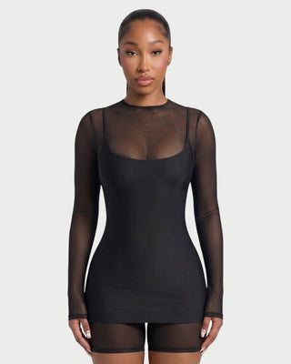 ROLINA Sheer Mesh Overlay Romper & Mini Dress Set