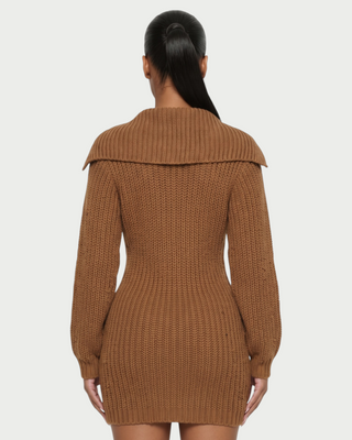 JOSA Wide Collar Long Sleeve Knit Mini Dress