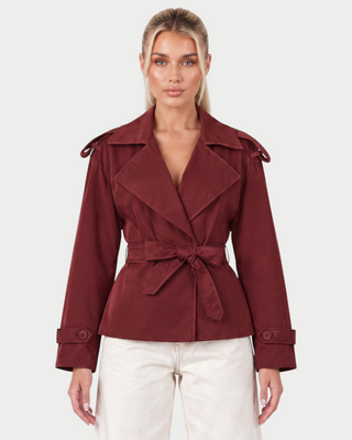 LURIA Wide Lapel Belted Short Trench Coat
