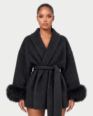 RULLY Plush Cuffs Drop-Shoulder Wrap Coat