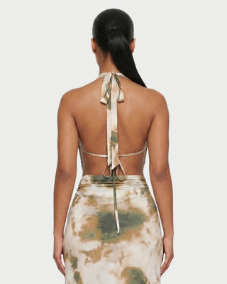 NOEMI Abstract Print Cowl Halter Top & Maxi Skirt Set