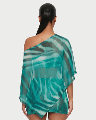 OVALINE Sheer Zebra Print One-Shoulder Top & Mini Skirt Set