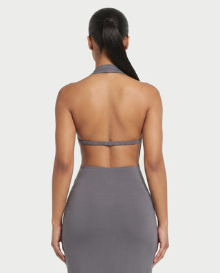 MARYLIN Draped Halter Deep V Side Cutout Maxi Dress