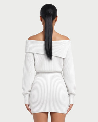 GIAVANNA Off-Shoulder Ribbed Knit Long Sleeve Mini Dress
