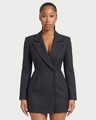 FERCIA Double-Breasted Pinstripe Blazer Mini Dress