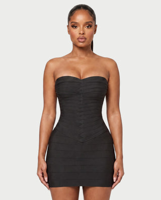 YUMI Strapless Sweetheart Chevron Bandage Bodycon Mini Dress