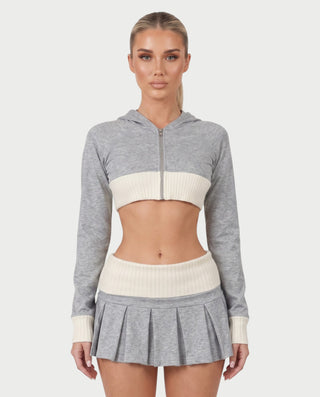 DULCE Cropped Zip-Up Hoodie & Pleated Mini Skirt Set