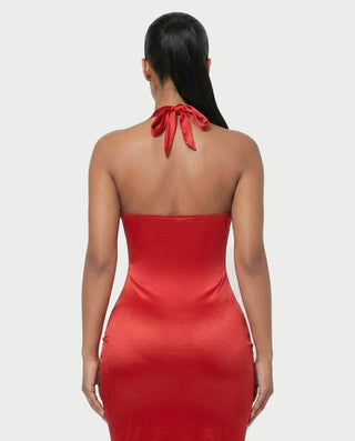 NORMA Satin Halter Bustier Bodycon Midi Dress