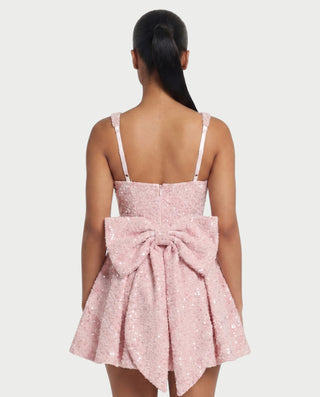 ASHE Sequin Square Neck Pleated Flare Mini Dress