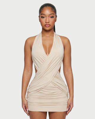 FERN Cross-Front Halter Draped Mini Dress