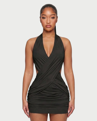 FERN Cross-Front Halter Draped Mini Dress