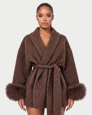RULLY Plush Cuffs Drop-Shoulder Wrap Coat
