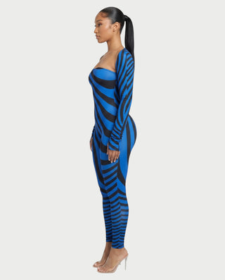 NOVIE Swirl Strapless Jumpsuit & Cropped Shrug Set