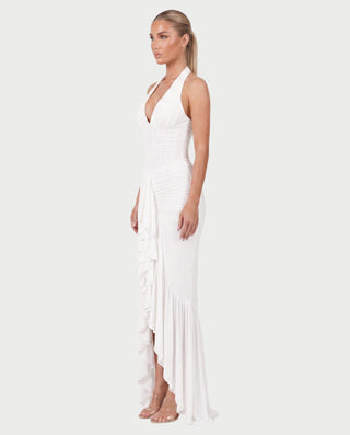 MELODINA Corset Halter Ruffle Maxi Dress