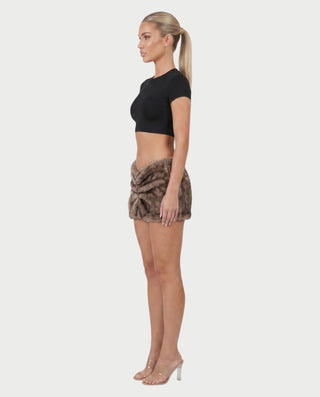 ELYANA Ruched Plush Faux Fur Mini Skirt