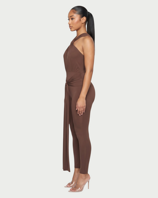 HASEN Cross Halter Neck Draped Sash Jumpsuit