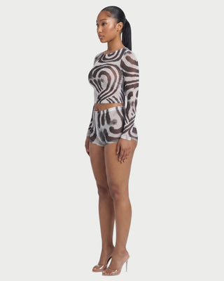 TRIMA Sheer Swirl Print Crop Top & Shorts Set