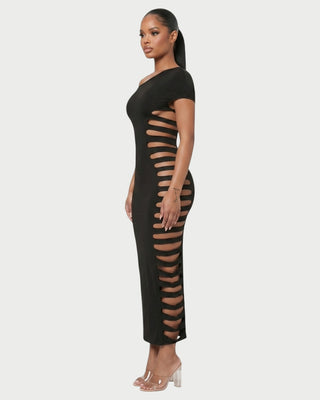 BLAISE One-Shoulder Ladder-Slit Cutout Maxi Dress