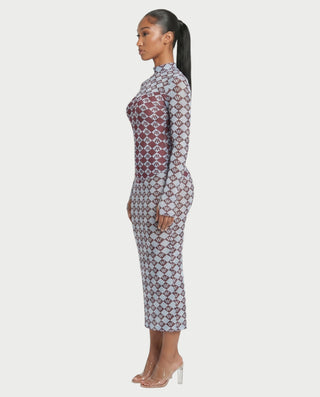 Vestido midi de manga larga con cuello alto MALINA