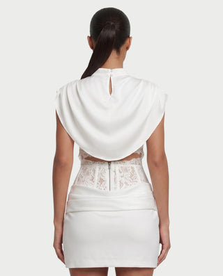 LESKA Draped Top Lace Mini & Skirt Set