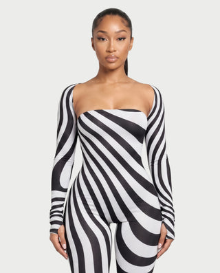 NOVIE Swirl Strapless Jumpsuit & Cropped Shrug Set