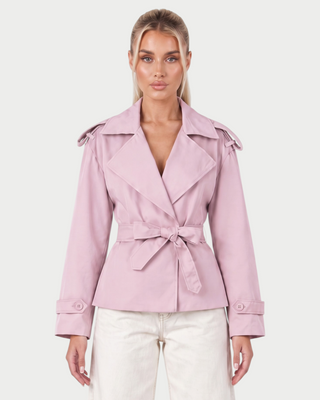 LURIA Wide Lapel Belted Short Trench Coat