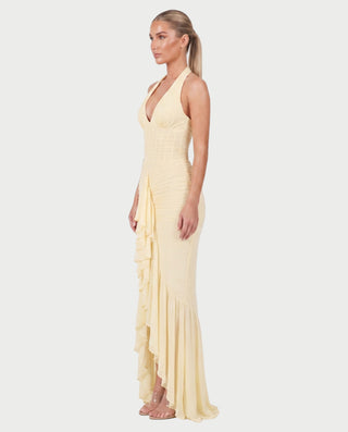 MELODINA Corset Halter Ruffle Maxi Dress
