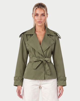 LURIA Wide Lapel Belted Short Trench Coat