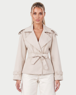 LURIA Wide Lapel Belted Short Trench Coat