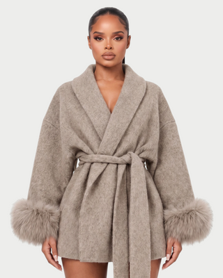 RULLY Plush Cuffs Drop-Shoulder Wrap Coat