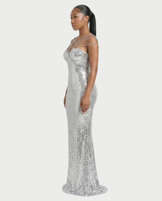 MAVEN Beaded Chain Sequin Maxi Dress