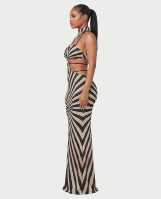 JIHYE Zebra Strappy Mock Neck Bodycon Maxi Dress