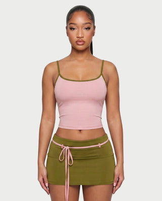 ZELINA Contrast Trim Cami Top & Mini Skirt Set