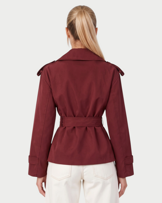 LURIA Wide Lapel Belted Short Trench Coat
