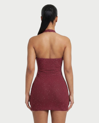 ADIE Rhinestone Halter Corset Bodycon Mini Dress