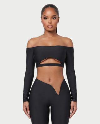 BERLINA Off-Shoulder Crop Top & V-Waist Leggings Set