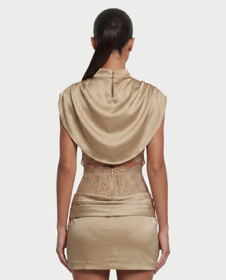 LESKA Draped Top Lace Mini & Skirt Set