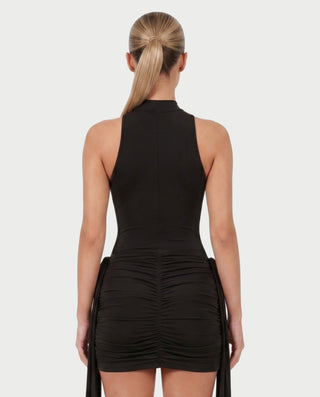 SALMA Mock Neck Draped Side-Tie Bodycon Mini Dress