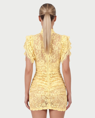 ODETTE Mock Neck Sheer Lace Bodycon Mini Dress