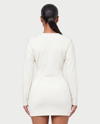 AUSTINA Deep V-Neck Button-Front Long Sleeve Mini Dress