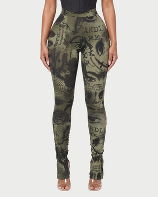 VENICE Vintage Print Slit-Leg Hem Pants