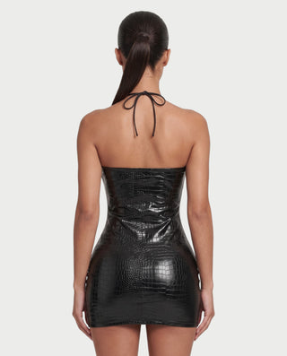 AIMARA Crocodile Texture Lace-Up Front Mini Dress