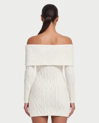 COLLIER Fold-Over Bardot Neck Knit Mini Dress