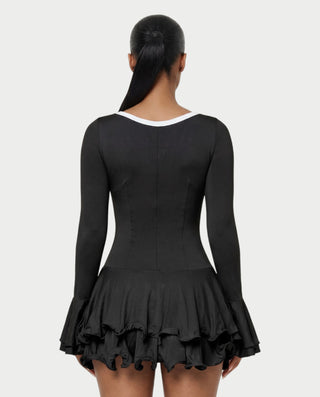 NADIA V-Neck Asymmetric Long Sleeve Ruffle Mini Dress