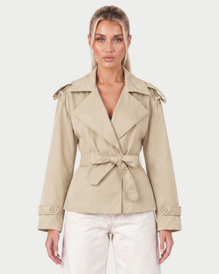 LURIA Wide Lapel Belted Short Trench Coat