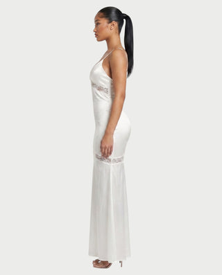 SHEYLINA Lace-Trim Spaghetti Strap Satin Maxi Dress
